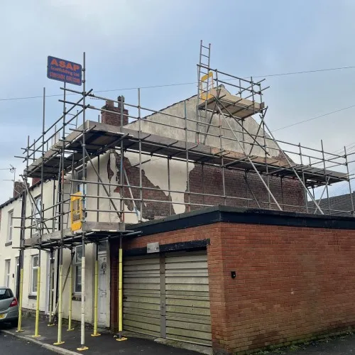 Scaffolding for rendering - full-wrap access for exterior wall finishes